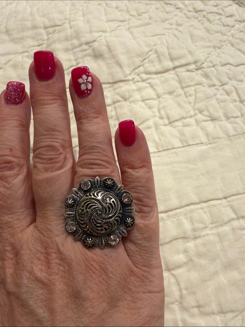 Statement Silver Floral Disk Ring - Women Jewelry